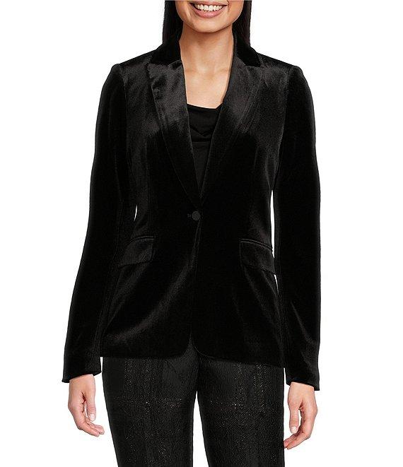 Calvin Klein Velvet 1-Button Peak Lapel Long Sleeve Jacket Product Image