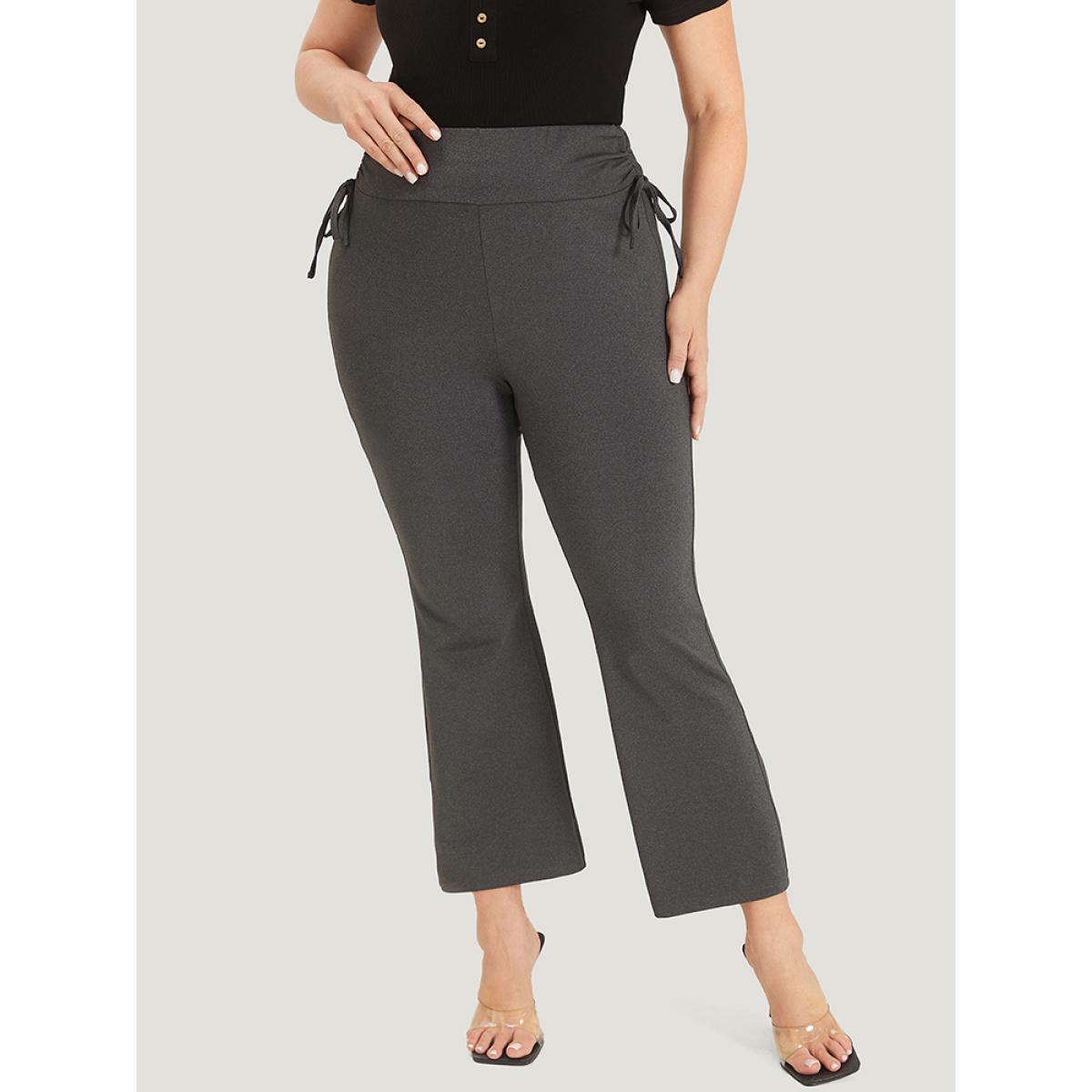 Plus Size Plain Drawstring Side Ruched Bootcut Wideband Waist Leggings Women DarkGray Elegant High stretch Bootcut High Rise Dailywear Leggings BloomChic 10/M Product Image