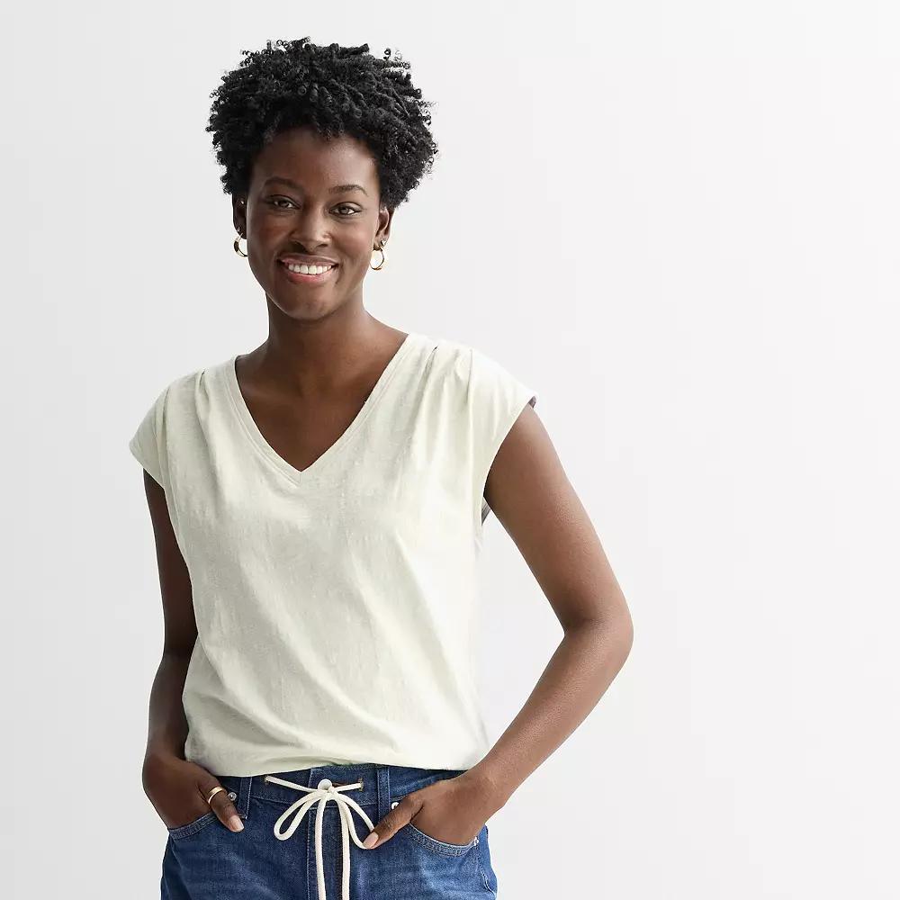 Petite Sonoma Goods For Life® Pleated V-Neck Muscle Tee, Women's,  Product Image