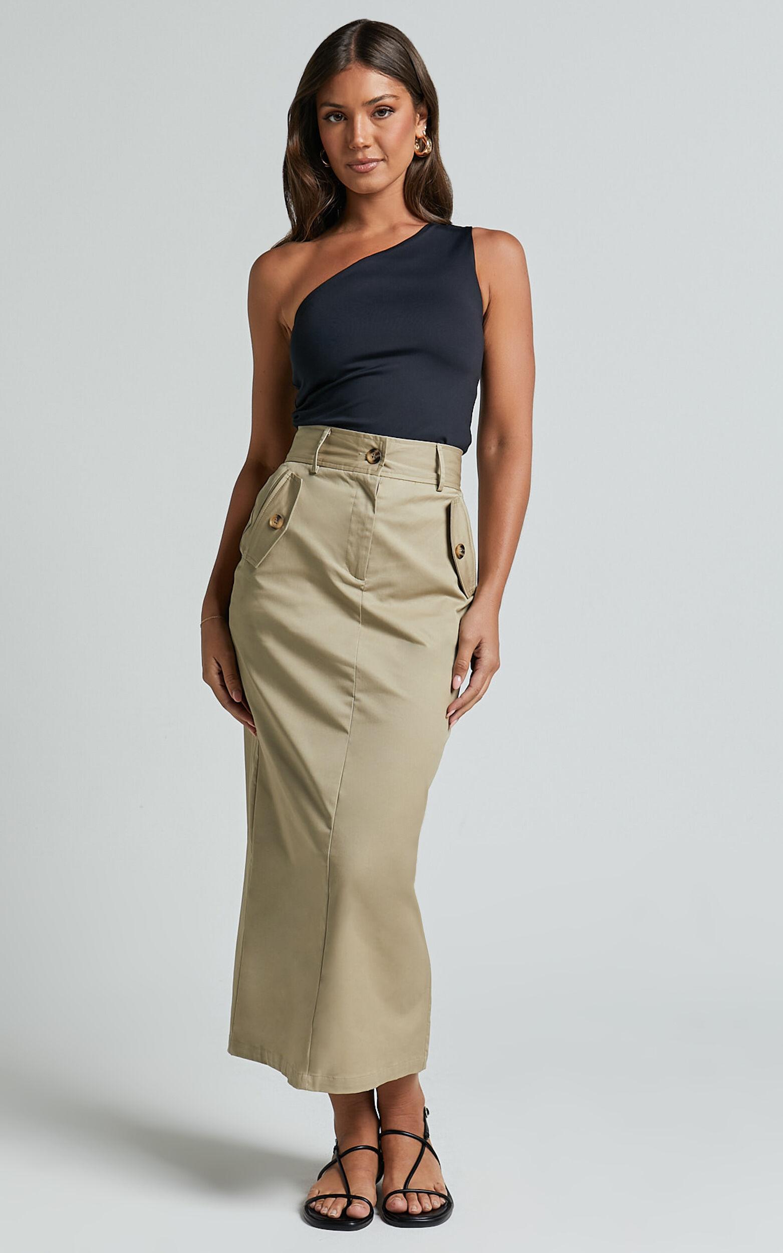 Anna Midi Skirt - High Waisted Cargo in Sand Product Image