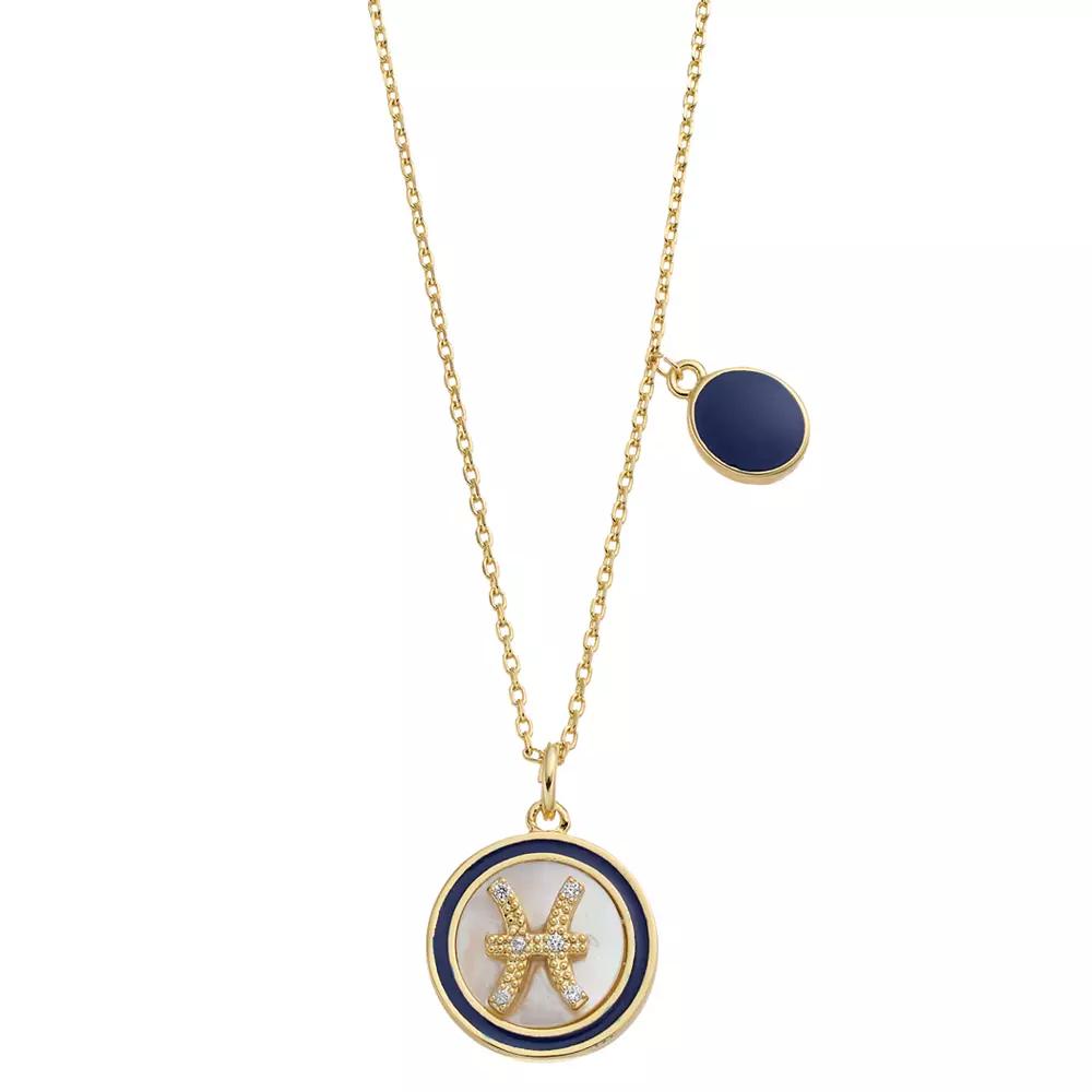 City Luxe Mother of Pearl Pisces Gold Pendant Necklace, Womens Gold Tone Pisces Product Image