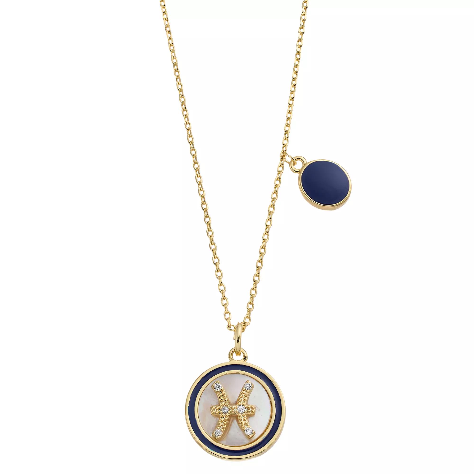 City Luxe Mother of Pearl Pisces Gold Pendant Necklace, Womens Gold Tone Pisces Product Image