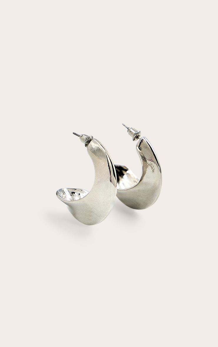 Silver Angled Crescent Scooped Hoop Earrings Product Image