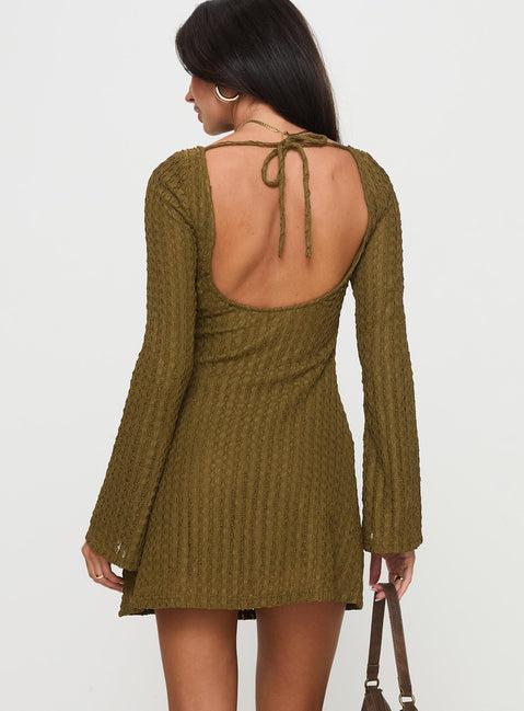 Lukea Long Sleeve Ribbed Mini Dress Olive Product Image