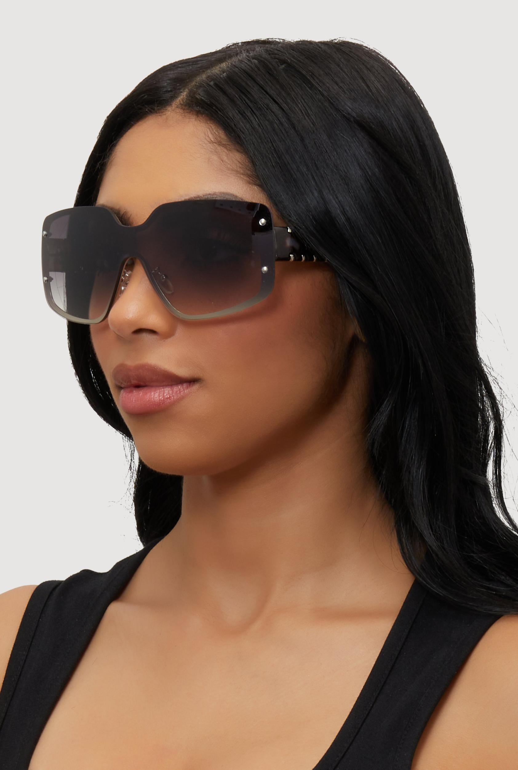 Gradient Lens Shield Sunglasses with Stud Detail Unisex Product Image