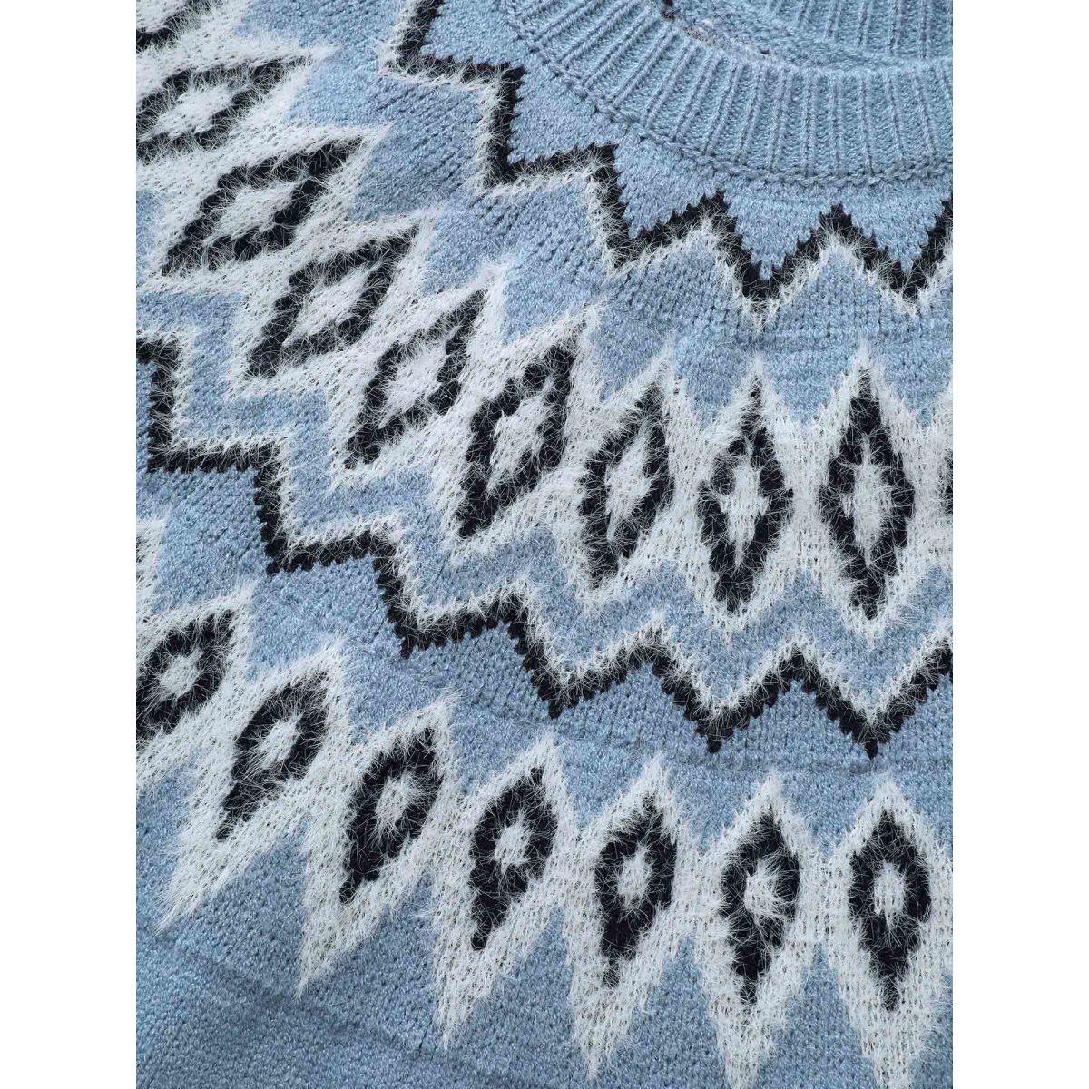 Plus Size Supersoft Essentials Boho Print Raglan Sleeve Pullover Skyblue Women Leisure Loose Long Sleeve Round Neck Casual Pullovers BloomChic 28/5X Product Image