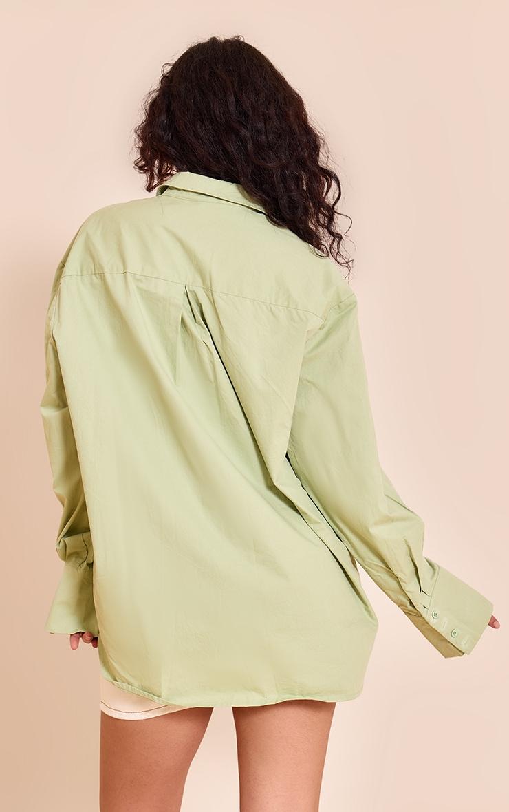 Sage Green Cotton Oversized Cuff Shirt Product Image