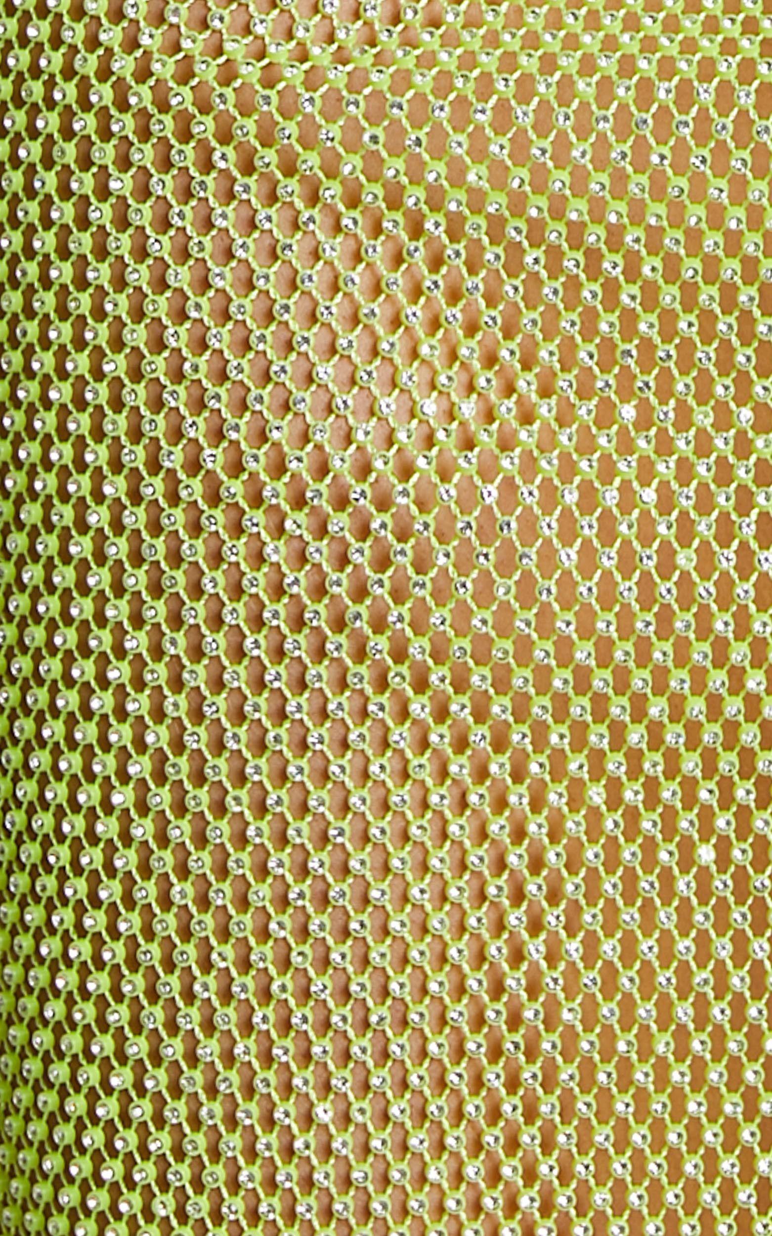 Karmen Midi Dress - Long Sleeve Split Diamante Mesh Dress in Lime Product Image