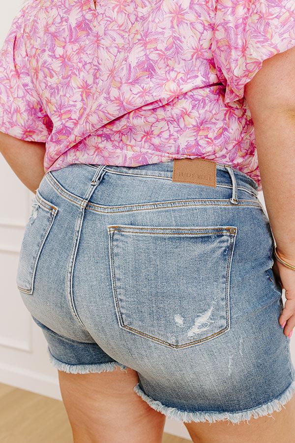 JUDY BLUE Iris High Waist Frayed Shorts Curves Product Image