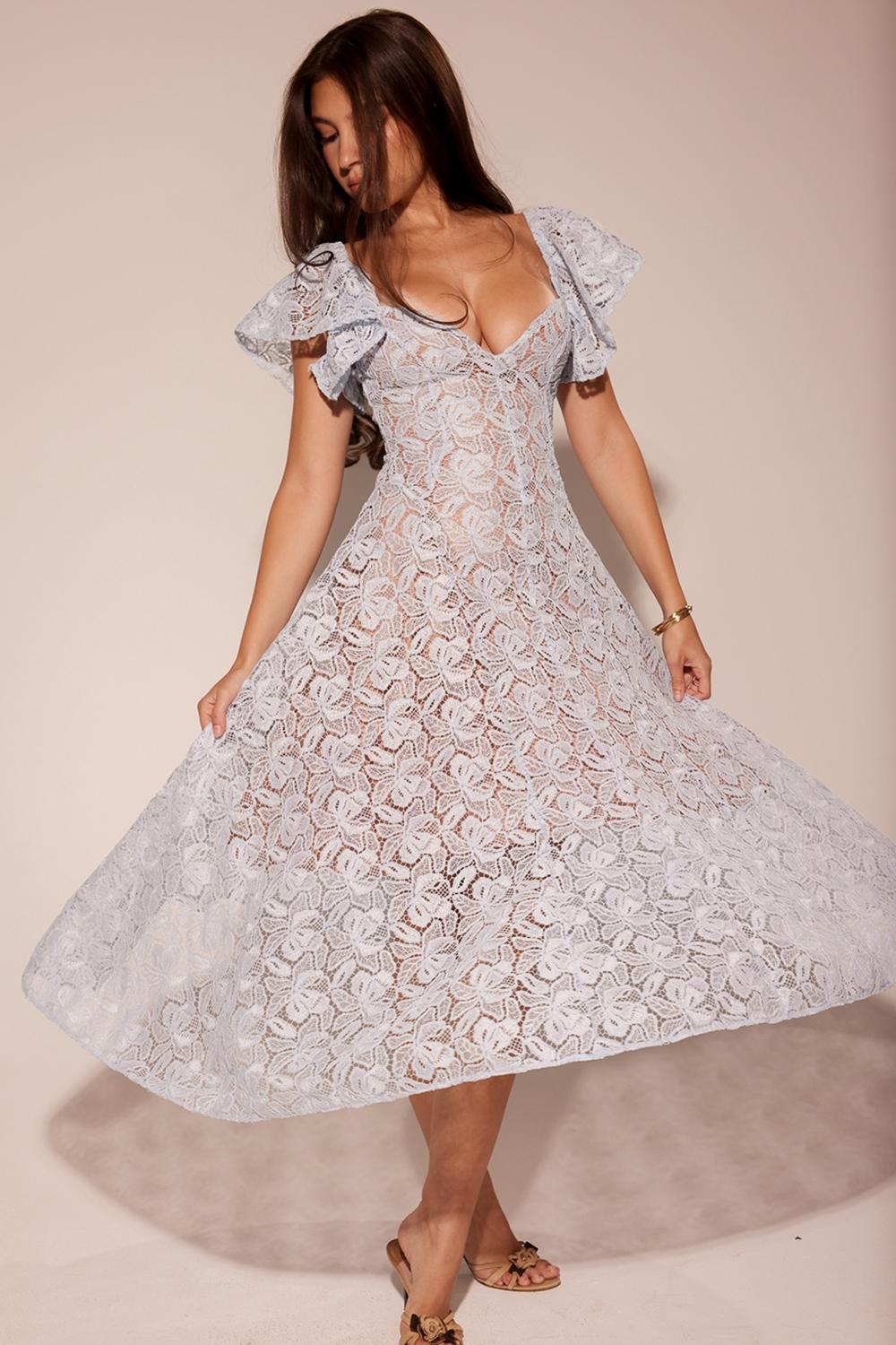 Austen  bluebell floral lace midi dress Product Image