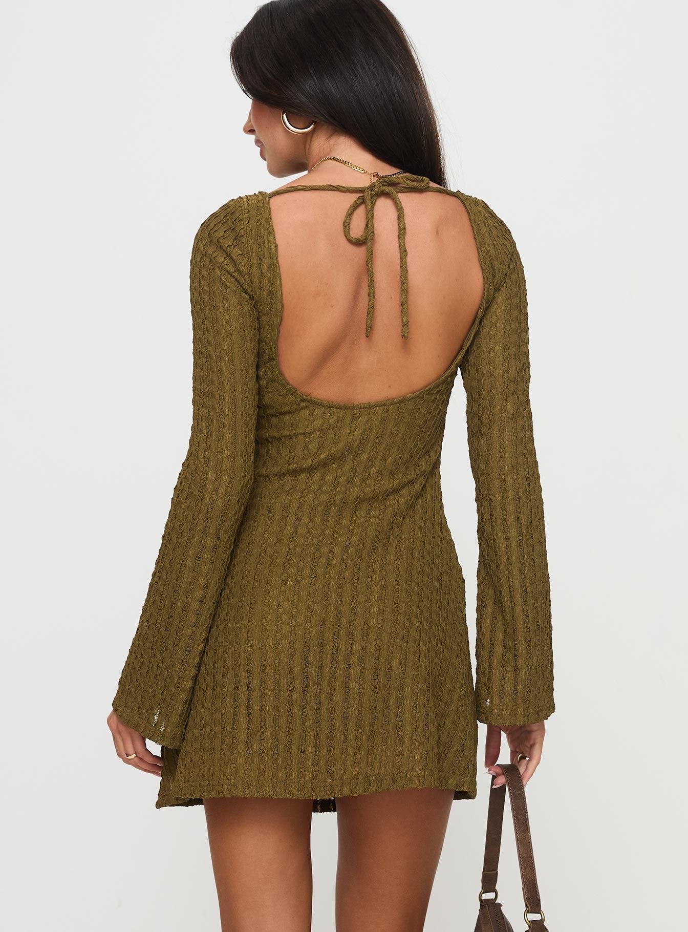 Lukea Long Sleeve Ribbed Mini Dress Olive Product Image