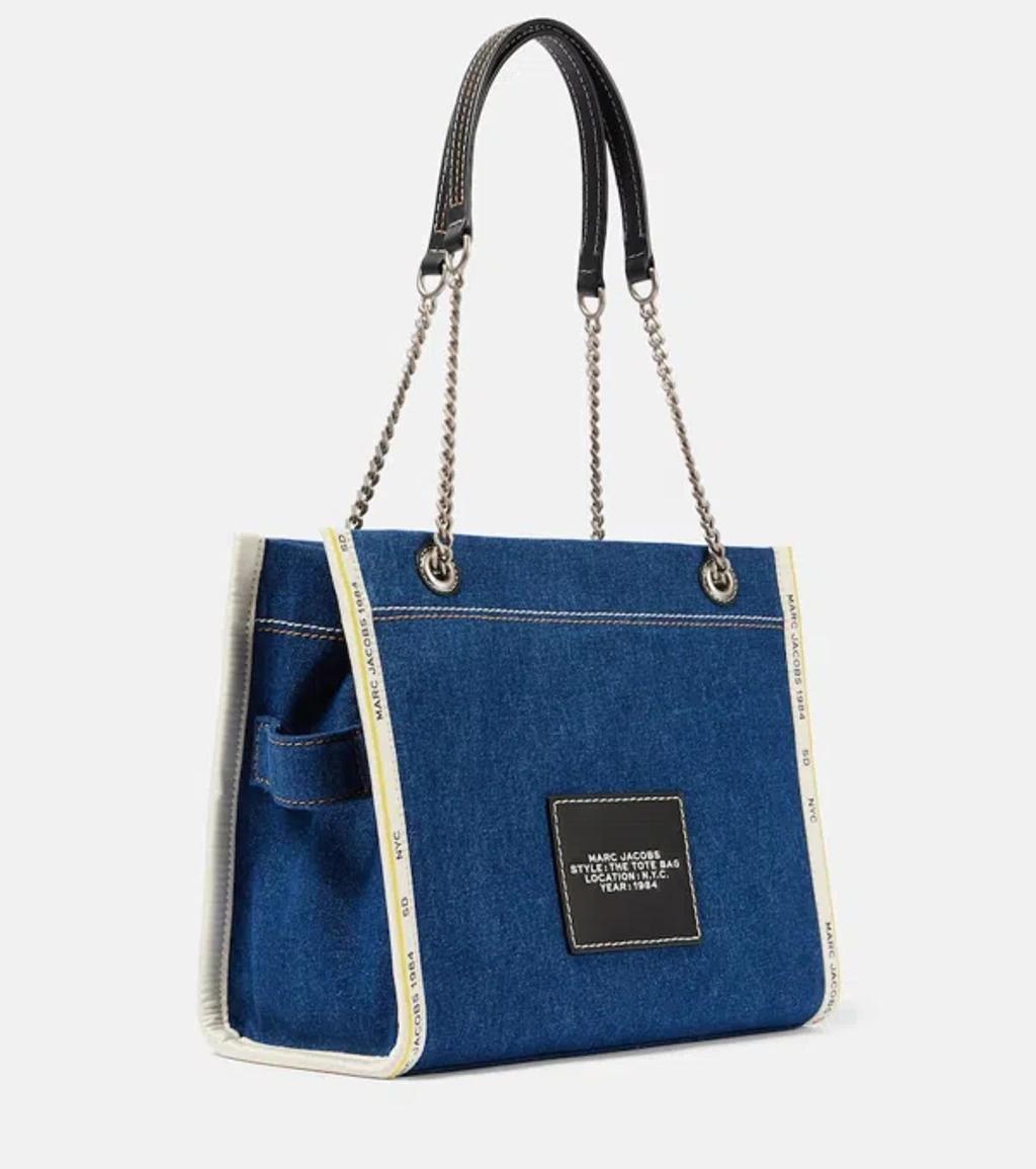 MARC JACOBS The Medium Tote In Blue Denim With Embroidered Logo In Dark Wash Product Image