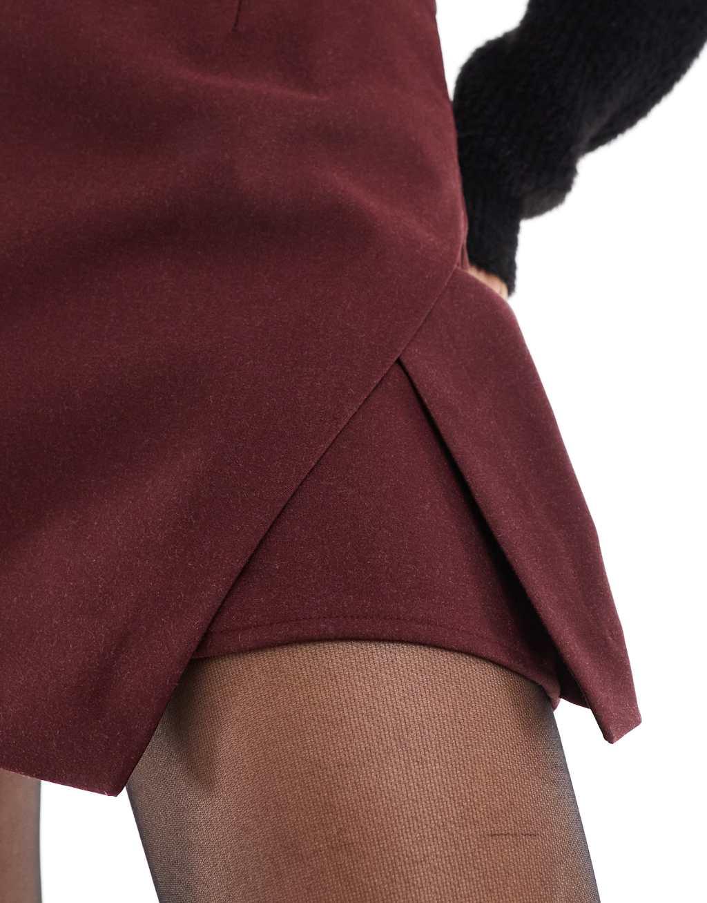 ASOS DESIGN tailored wrap mini skort in burgundy Product Image