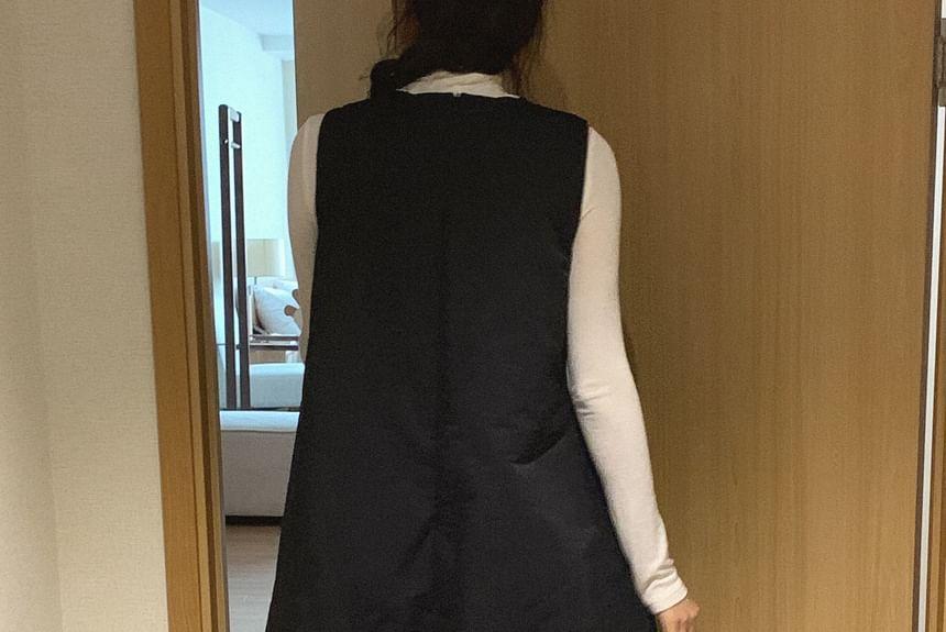 Sleeveless Plain Bow Accent Loose-Fit Mini Bubble Skirt Product Image