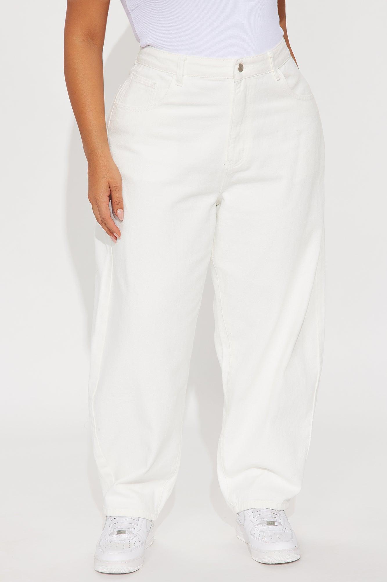 Horseshoe High Rise Wide Leg Twill Barrel Pant - White Product Image