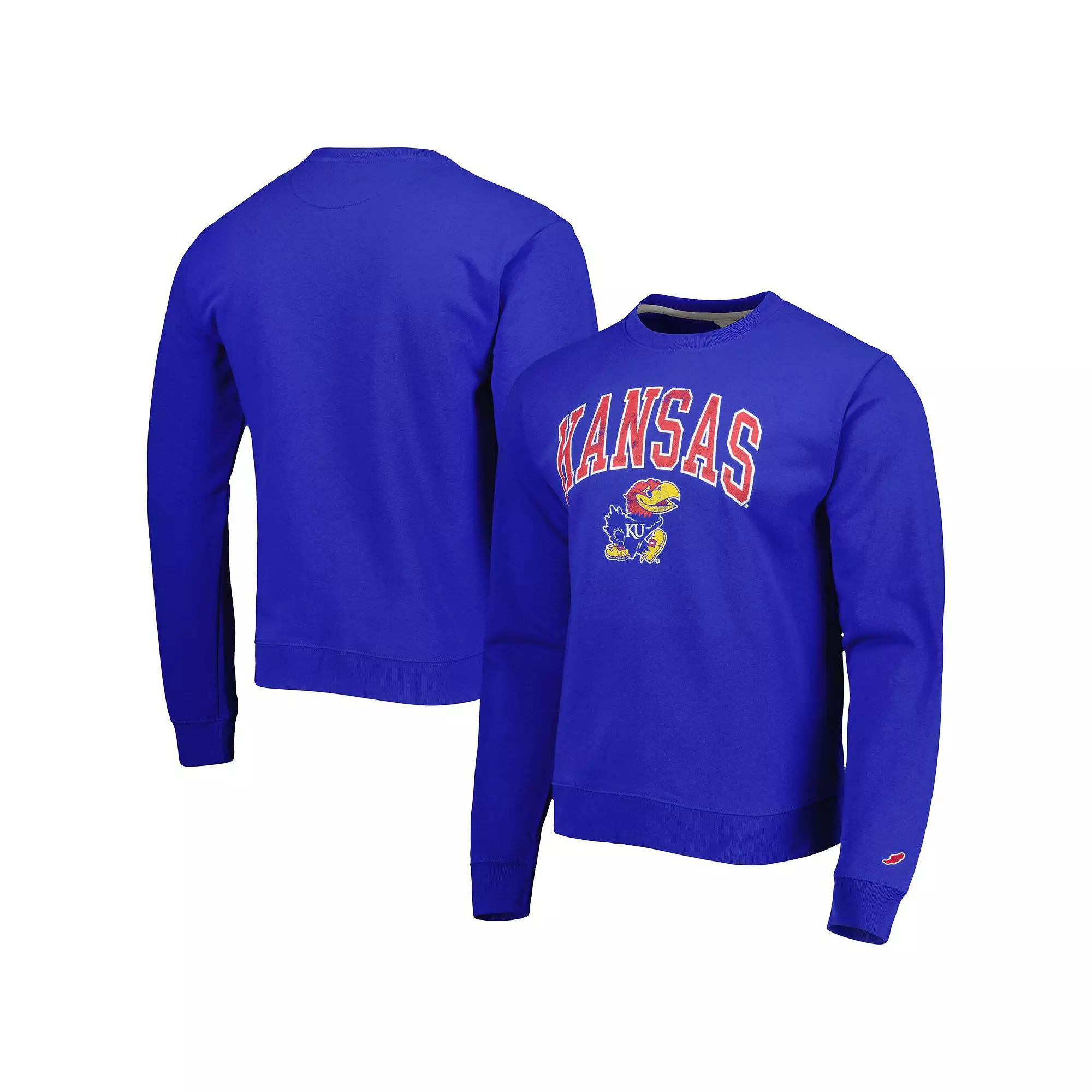 Men's League Collegiate Wear Royal Kansas Jayhawks 1965 Arch Essential Lightweight Pullover Sweatshirt,  Product Image