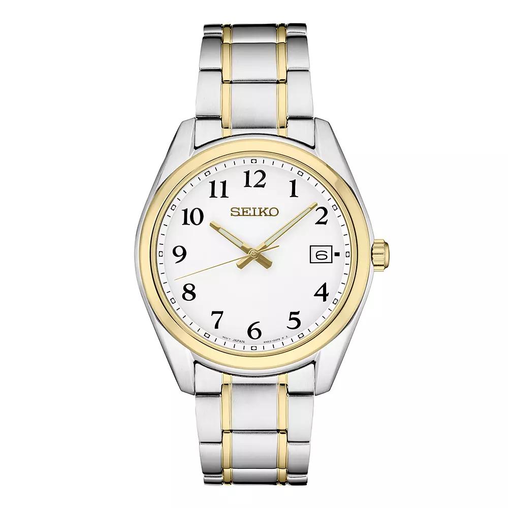 Seiko Mens Essential Two Tone Stainless Steel White Dial Watch - SUR460 Gold Silver Product Image
