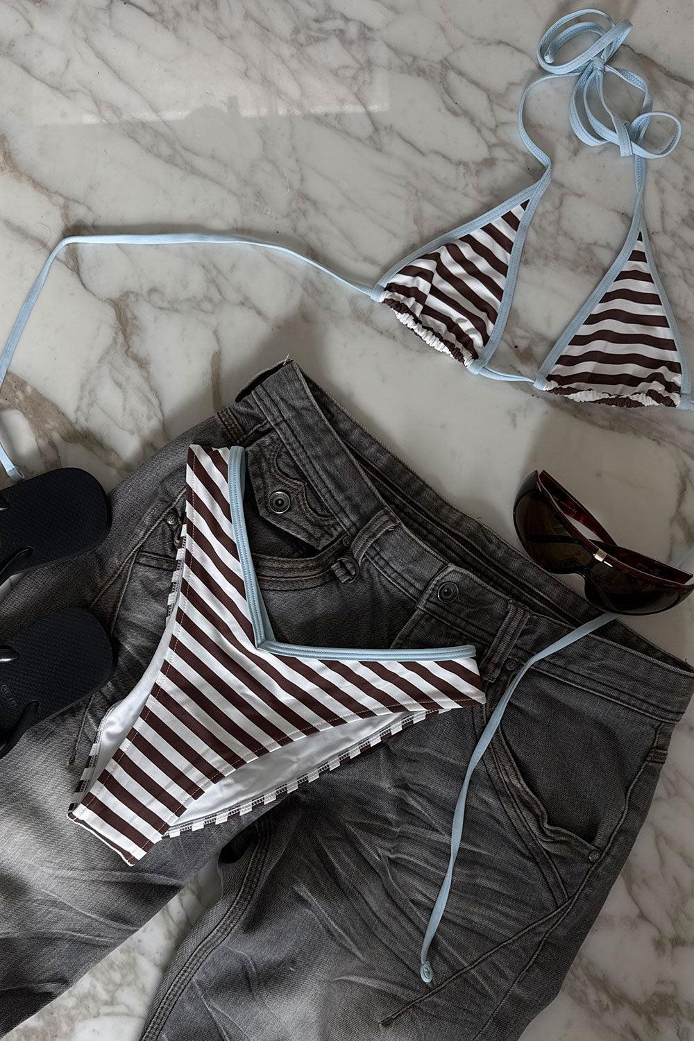 Enzo Striped Cheeky Bikini Bottom - Brown Sugar Stripe Product Image