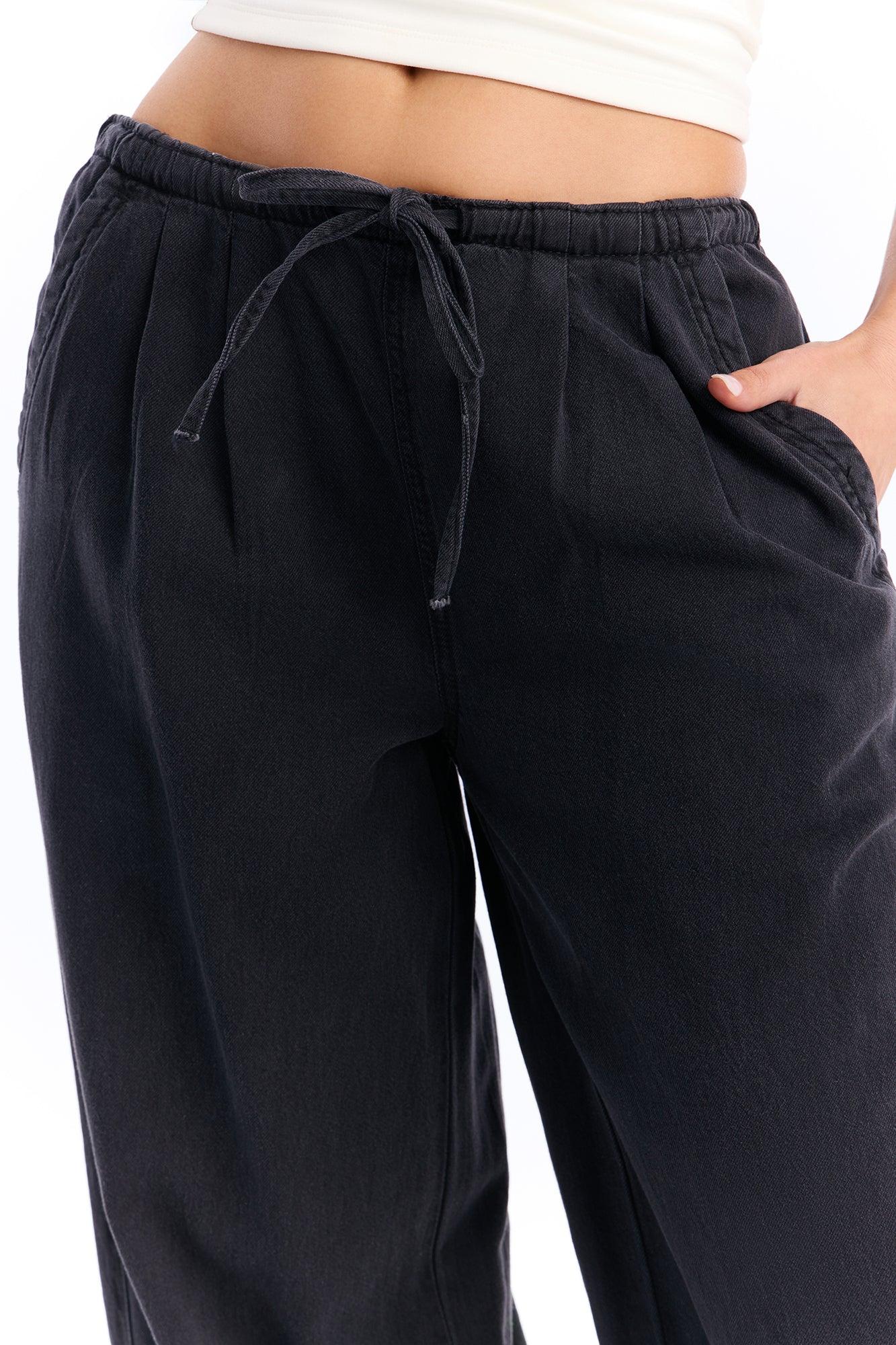 Baeside Tie Waist Wide Leg Jeans - Black Female Product Image