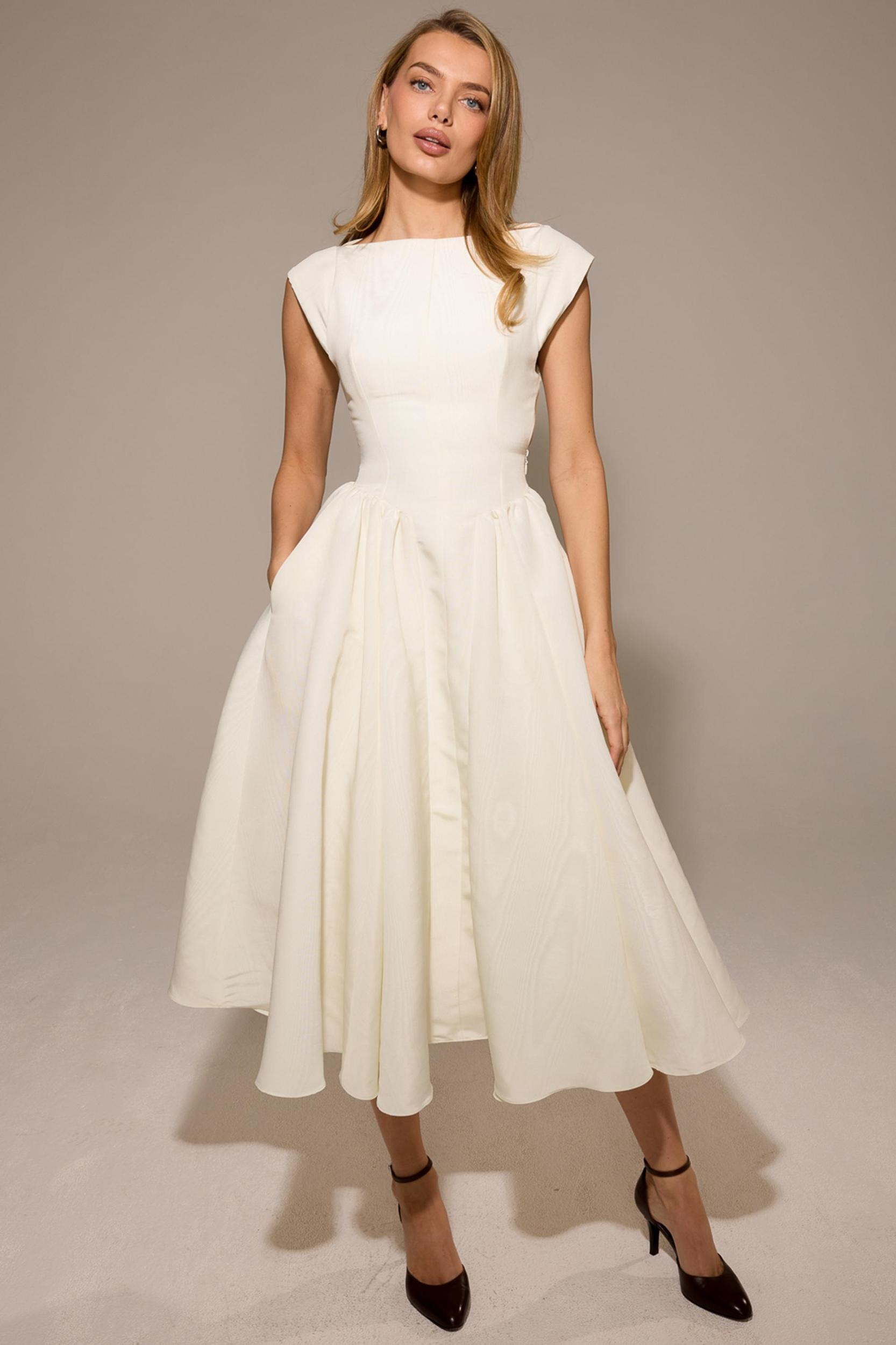 Debutante  ivory moire satin midi dress Product Image