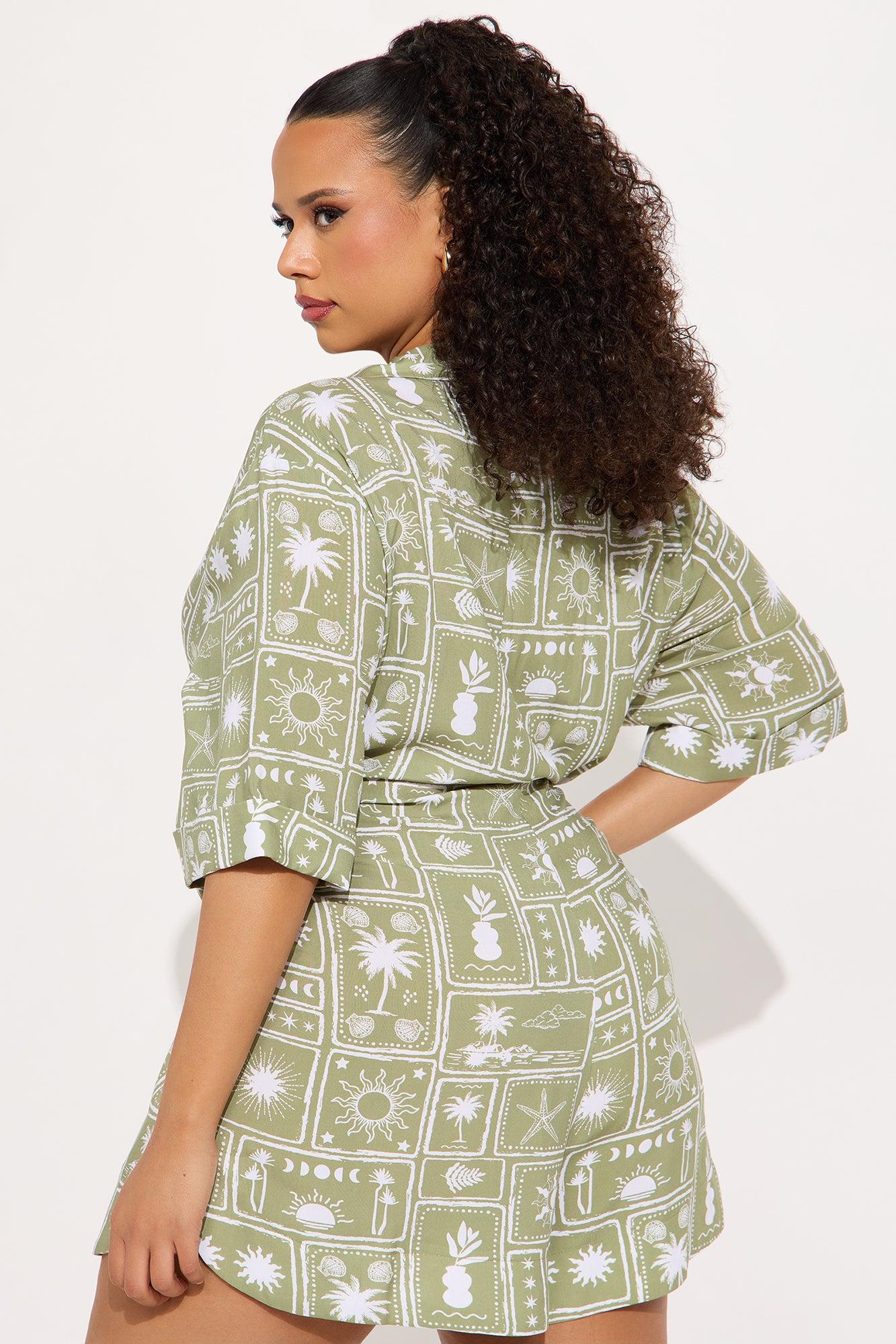Carrie Button Up Romper - Olive/combo Product Image