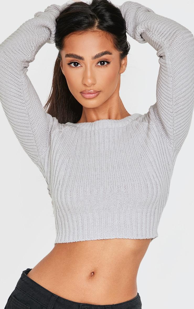 Petite Grey Cropped Knit Sweater Product Image