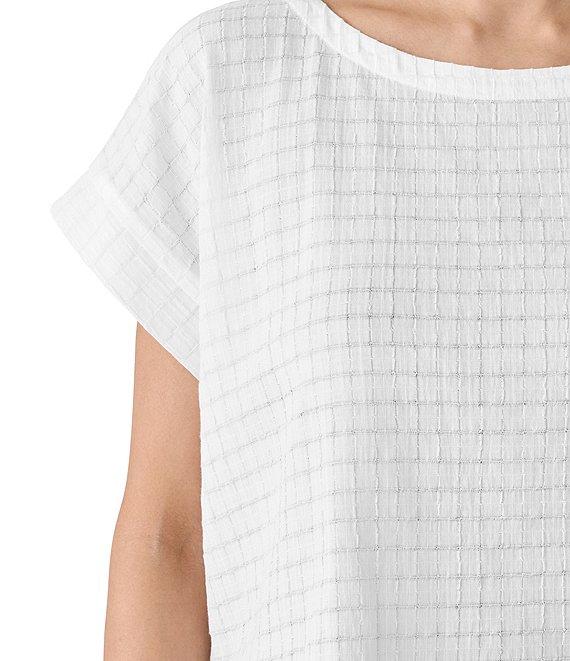 Eileen Fisher Organic Cotton Blend Airy Box Pattern Boat Neck Short Sleeve Top Product Image