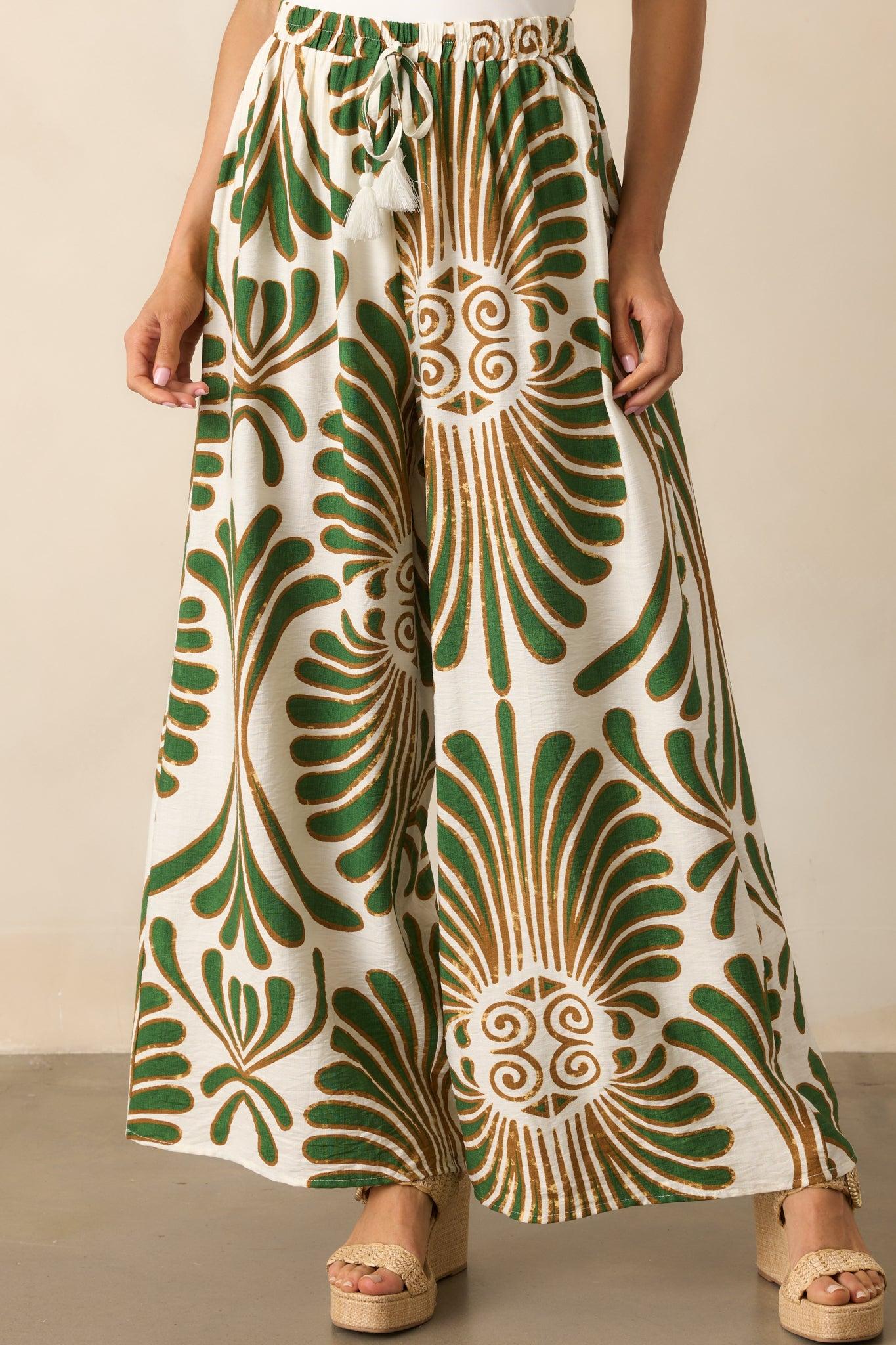 Endless Days Green Abstract Print Wide Leg Drawstring Pants Product Image