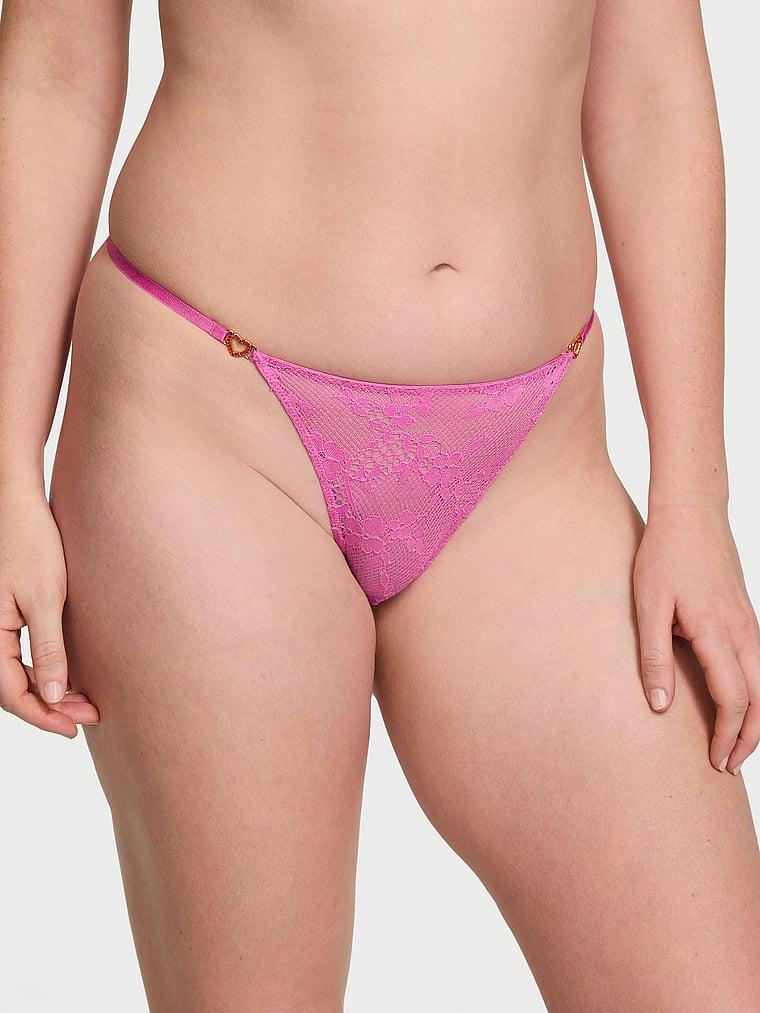 Lace Rhinestone Heart Hardware Thong Panty Product Image