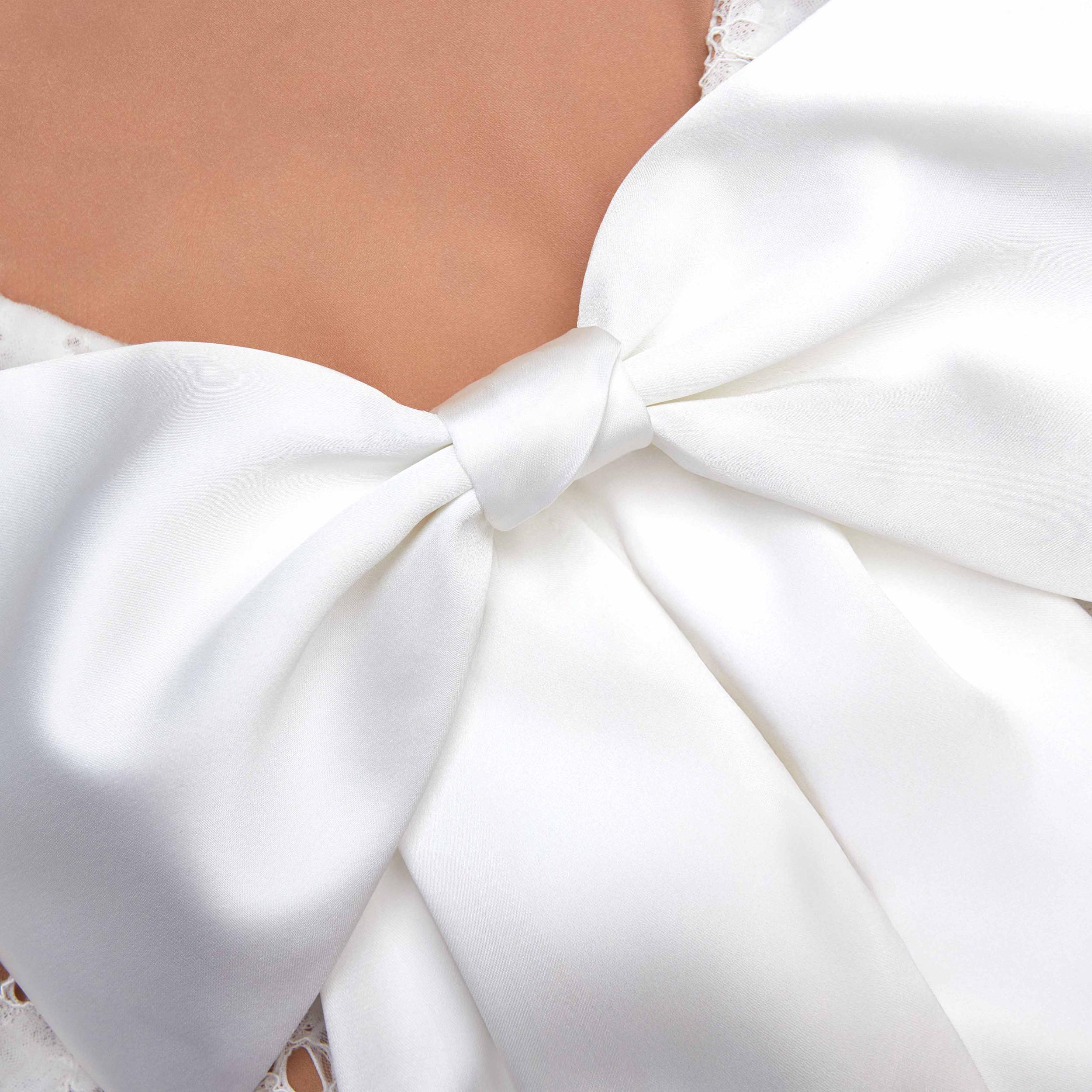 White Lace Satin Bow Mini Dress Product Image