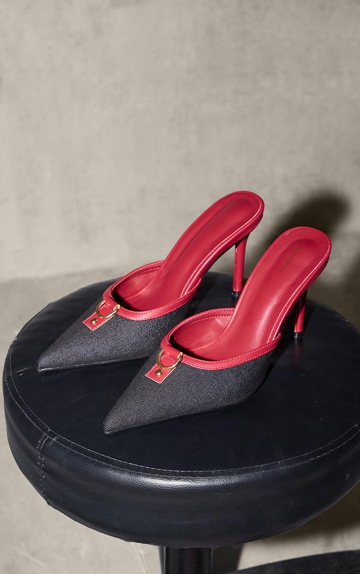 Red PU Point Toe Vintage Look Heeled Mules Product Image