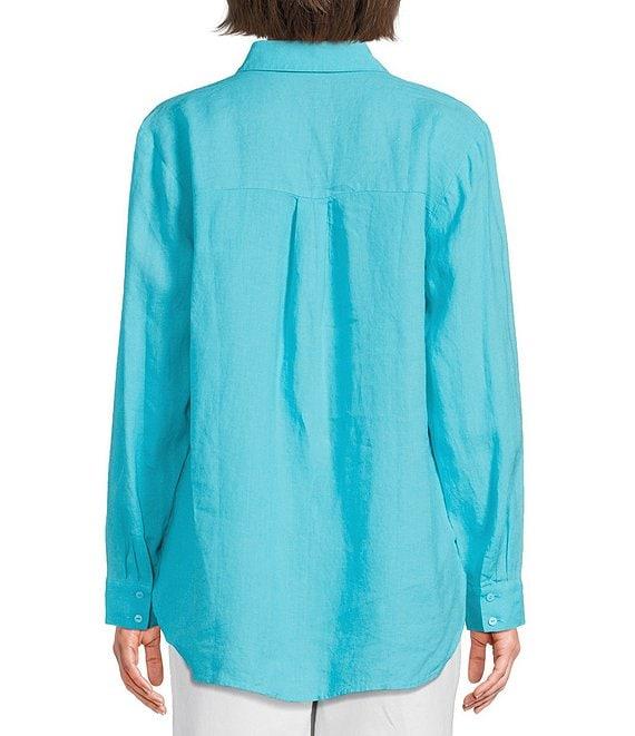 Eileen Fisher Organic Linen Handkerchief Classic Collar Button Front Long Sleeve Shirt Product Image