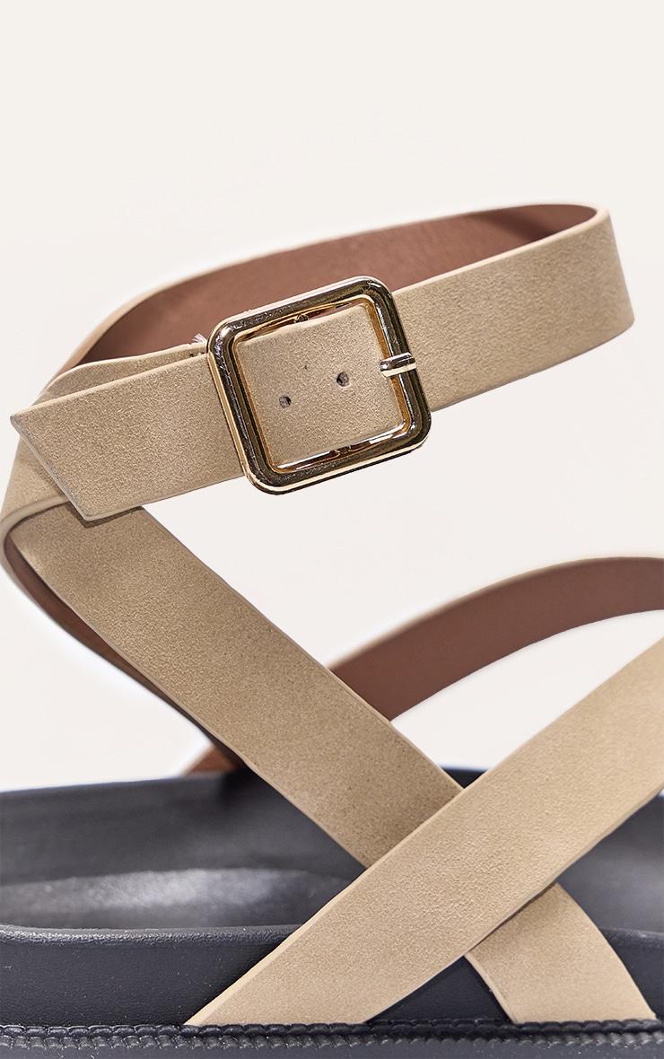 Stone Faux Suede Round Toe Ankle Strap Footbed Sandals Product Image