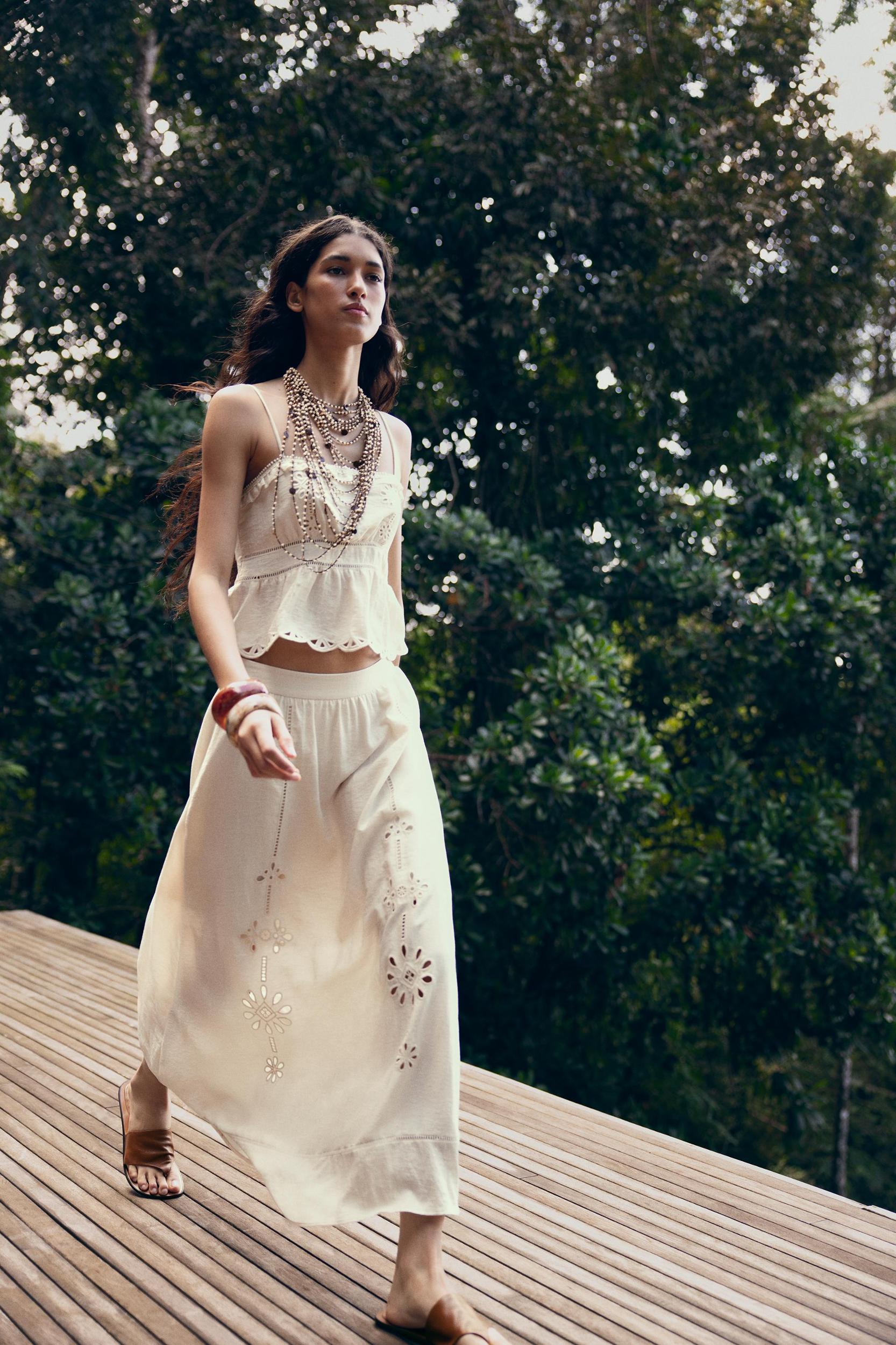 EMBROIDERED EYELET MIDI SKIRT Product Image