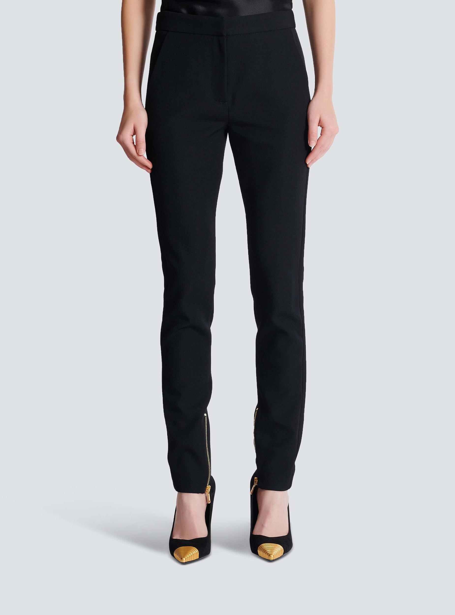 Zipped slim-fit grain de poudre trousers Product Image