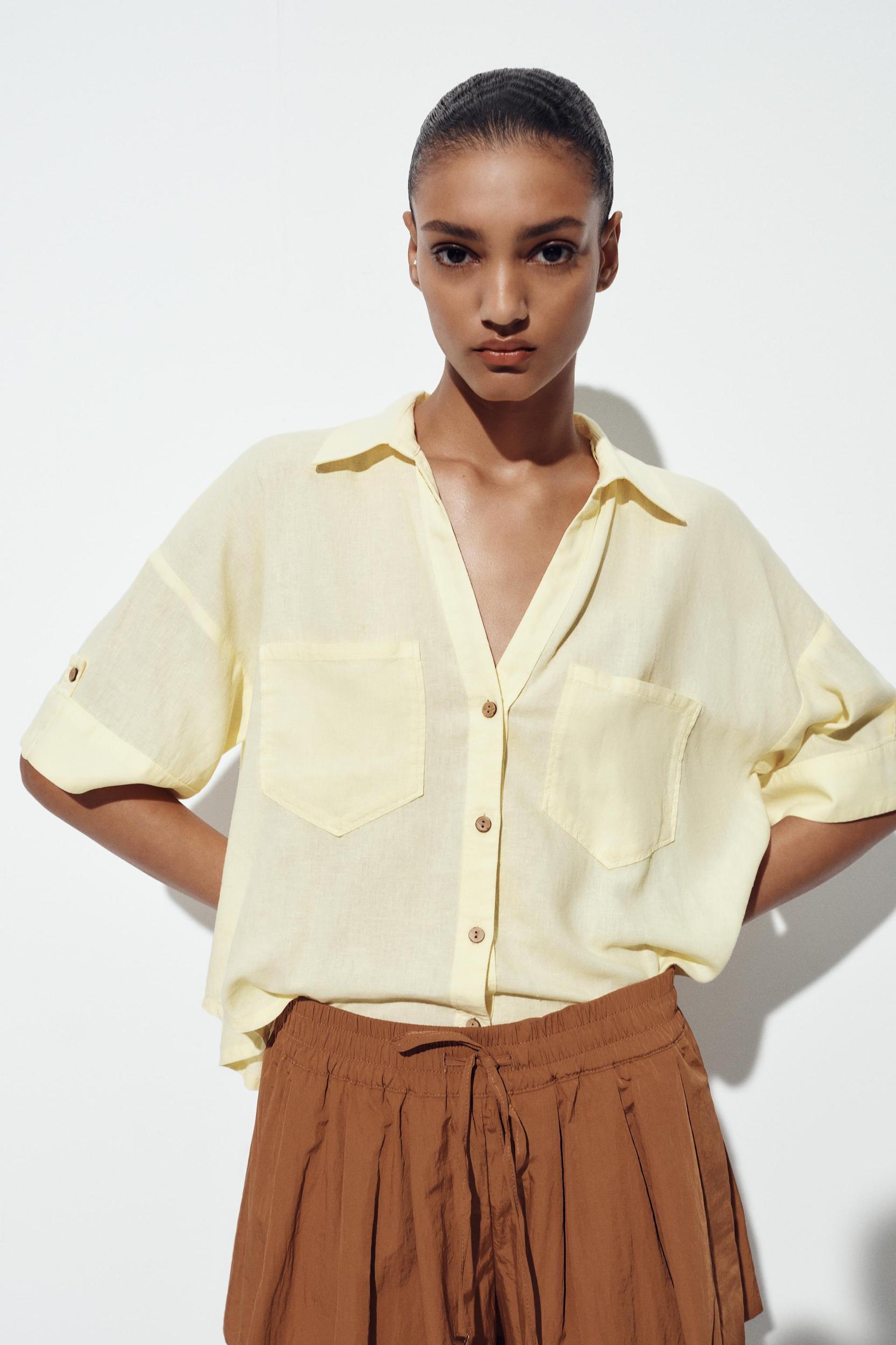LINEN BLEND CROPPED SHIRT Product Image