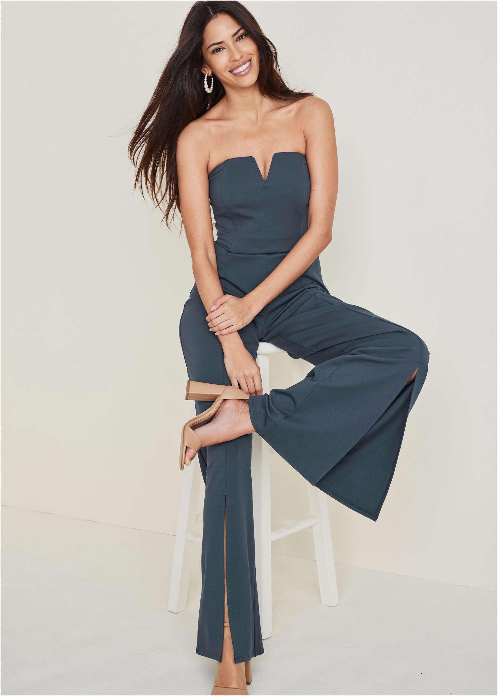 Front Slit Jumpsuit  - Navy Product Image