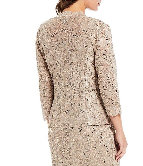 Ignite Evenings Petite Size 3/4 Sleeve Scoop Neck Sequin Lace 2-Piece Jacket Dress Product Image