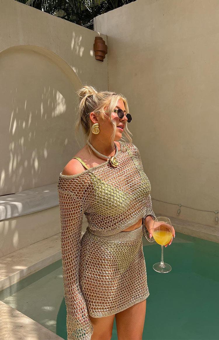 Wild Thoughts Gold Metallic Knit Top Product Image