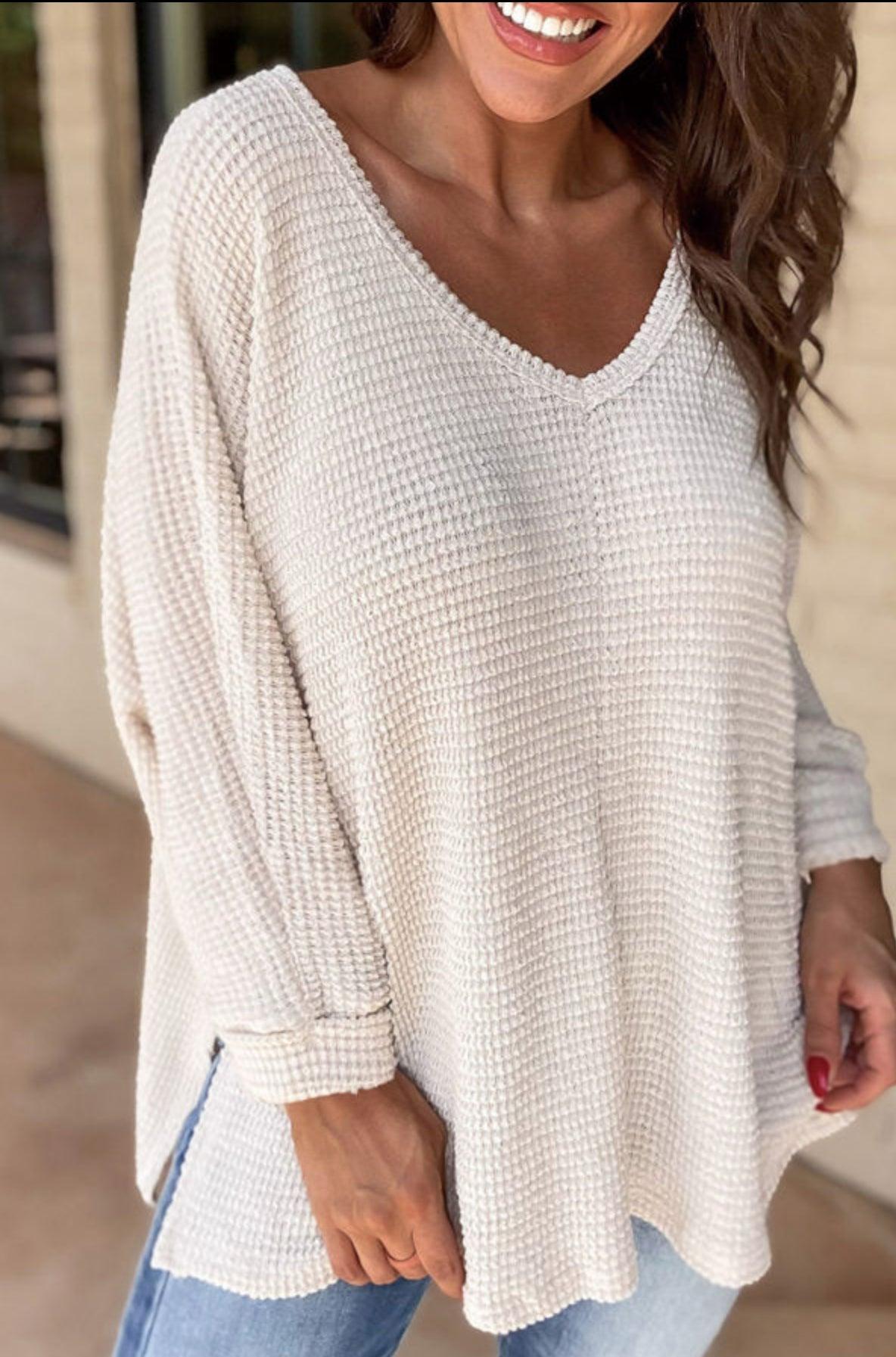 Preorder Oversized Waffle Top- Black Product Image