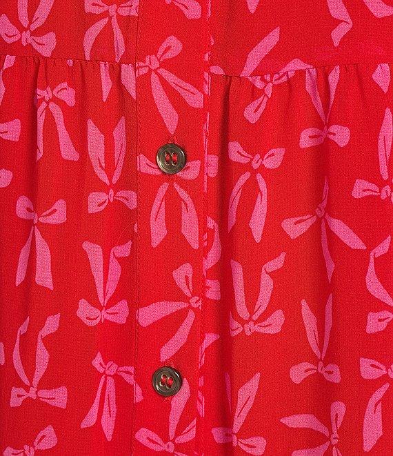 CeCe Gauze Chiffon Bow Print Point Collar Short Sleeve Tiered Midi Dress Product Image