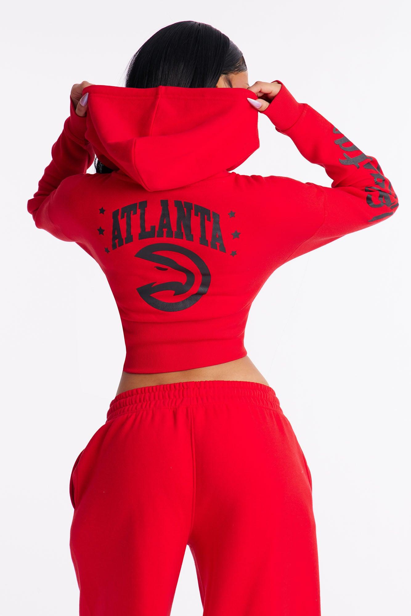 NBA Atlanta Hawks Cropped Fleece Full Zip Hoodie - Red Female Product Image