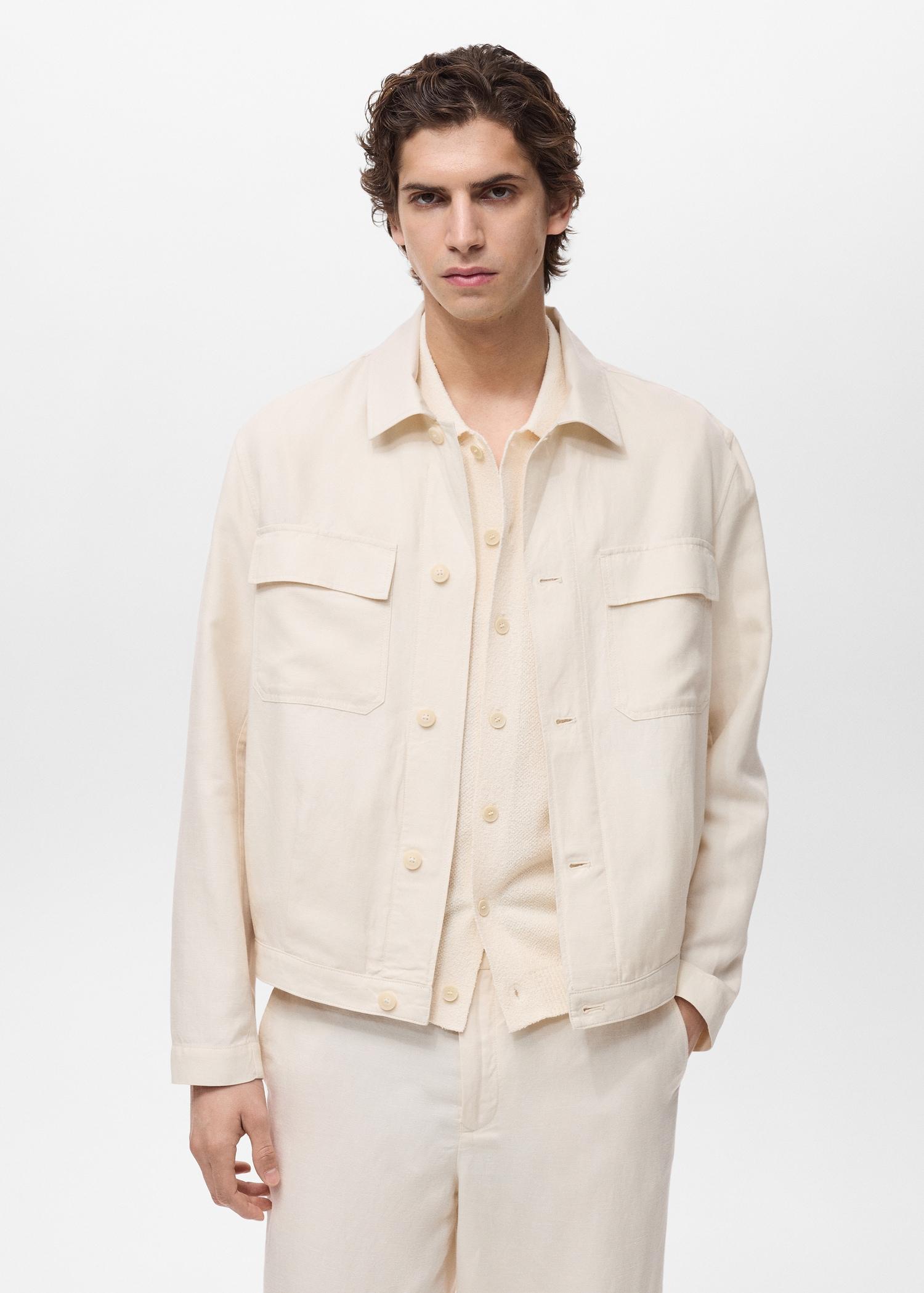 Bowling-style overshirt in a linen blend - Men | MANGO USA Product Image