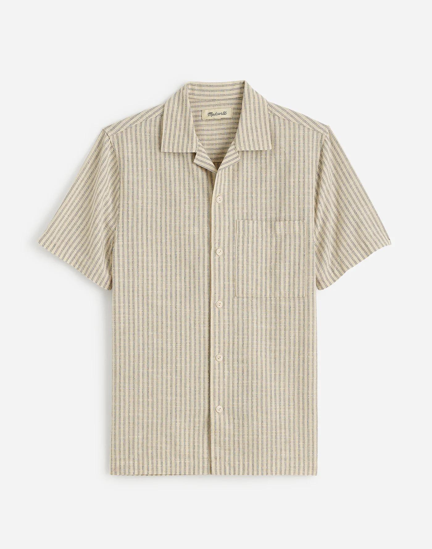 Short-Sleeve Button-Up Shirt in Indigo-Dyed Stripe Product Image