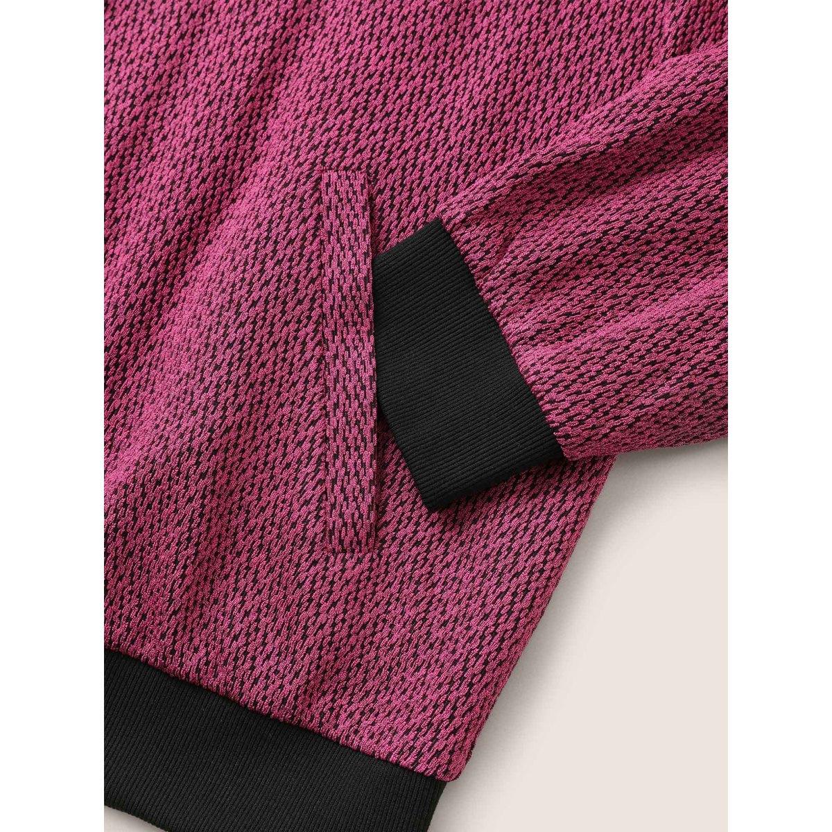 Plus Size Contrast Textured Baseball Collar Jacket Women RedViolet Non Side seam pocket Everyday Jackets BloomChic 14-16/1X Product Image