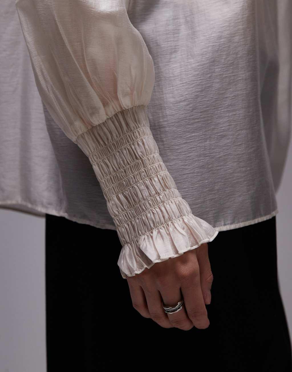 & Other Stories sheer volume blouse with frill detail in white Product Image