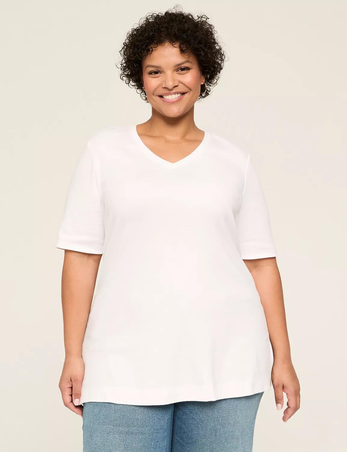 Elbow-Sleeve V-Neck Tunic Tee Product Image
