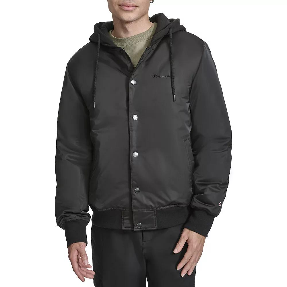 Men's Champion® Hooded Varsity Bomber Jacket with Quilted Lining,  Product Image