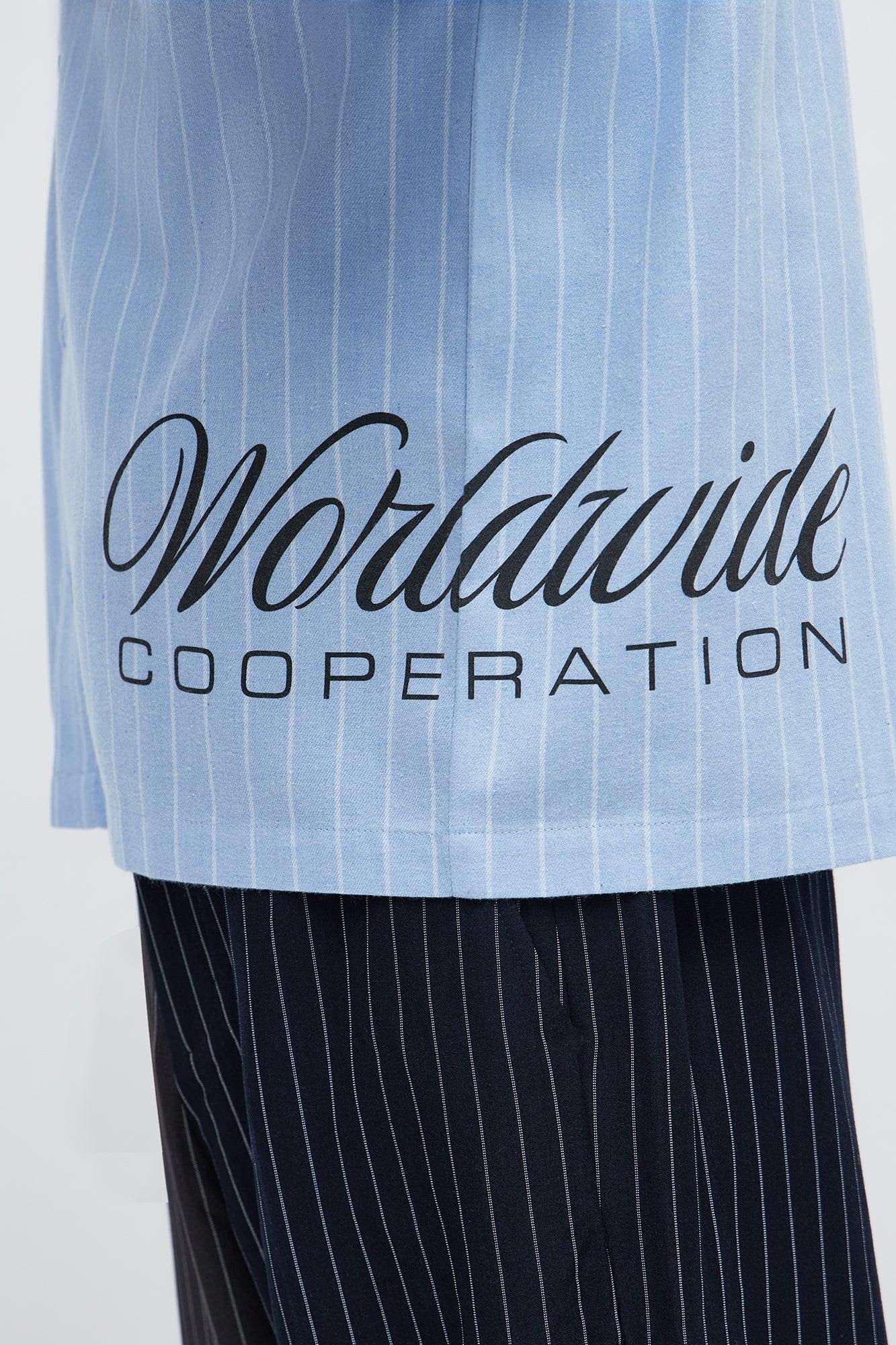 Worldwide Striped Cropped Button Up Shirt - Light Blue Male Product Image