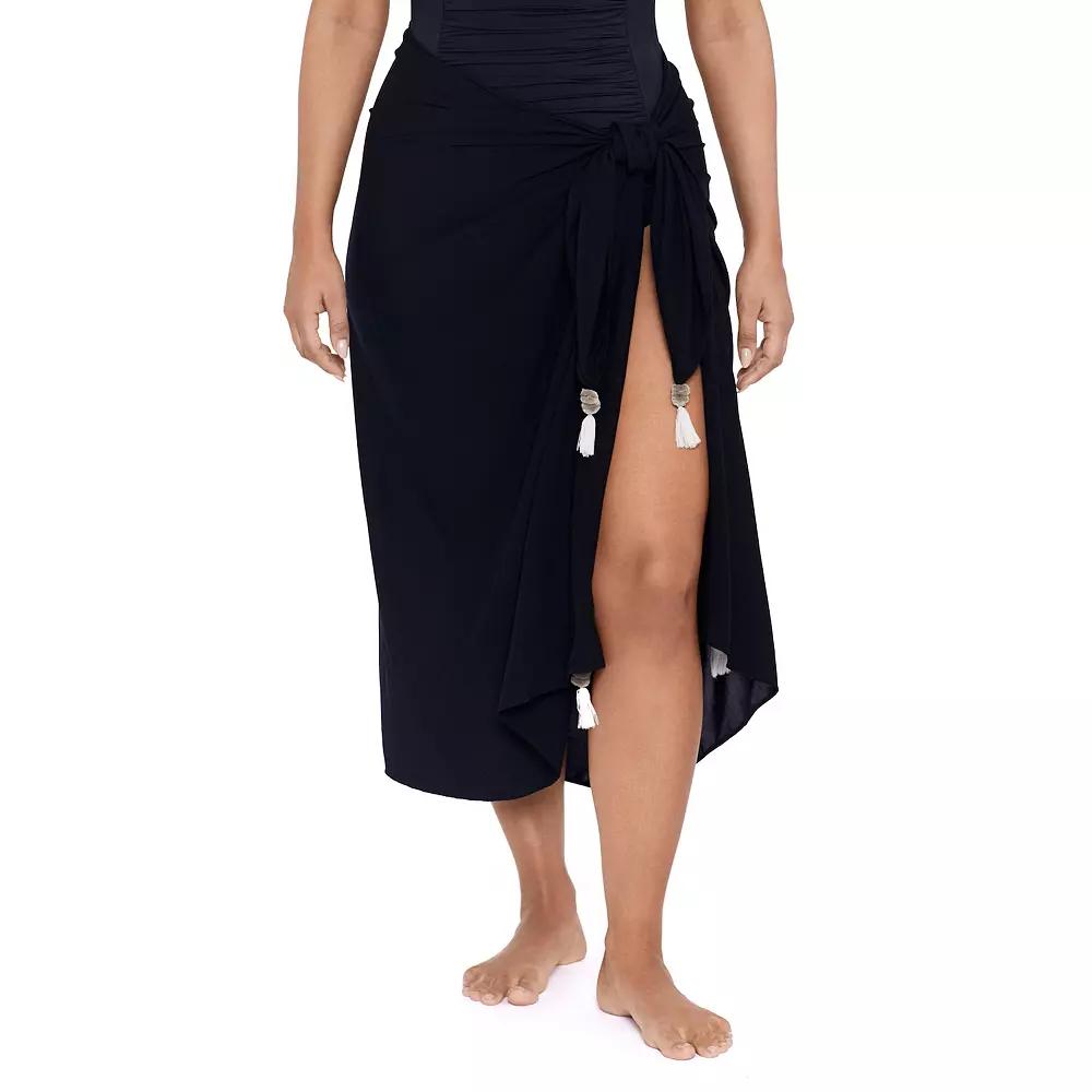 Women's Trimshaper Pareo Solid Midi Wrap Skirt Swim Cover Up, Black Product Image